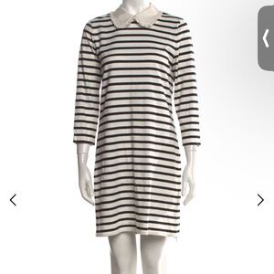 KATE SPADE Small Black Cream French Stripe Peter Pan Ruffled Collar Cotton Dress